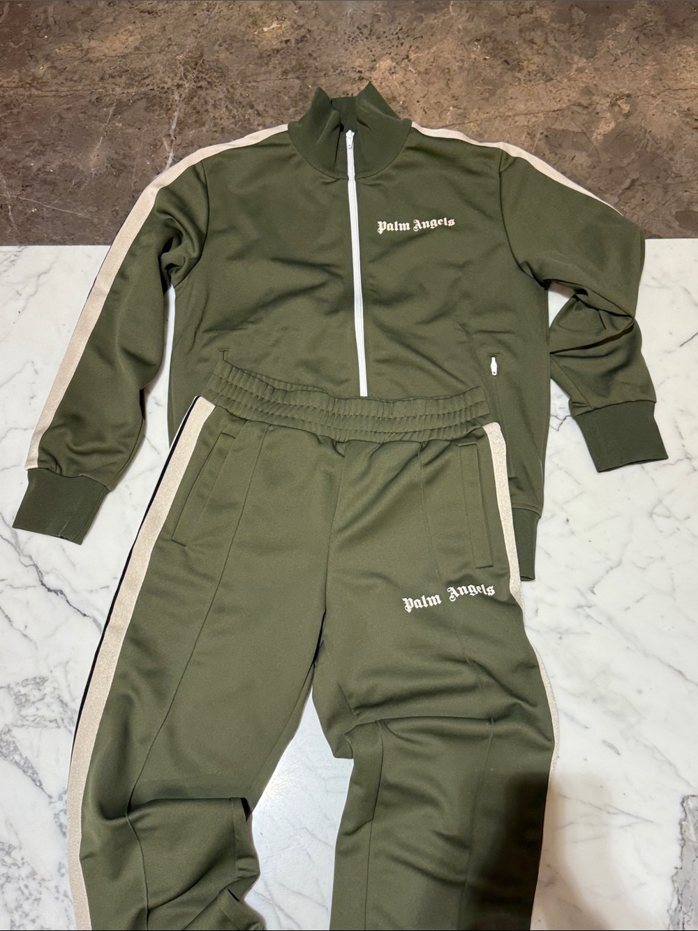 Palm Angels Olive Green Tracksuit Set with Cream Accents